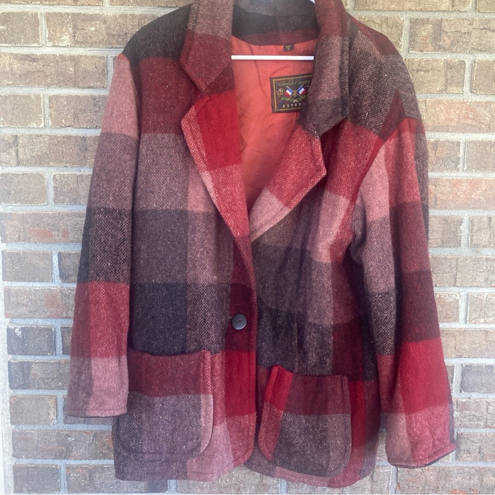 Express French Country Wool Lined Plaid Women's Jacket - Red and Black Medium